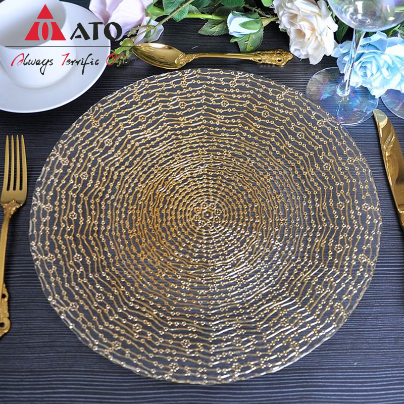 Unique gold glass wedding charger glass charger plate