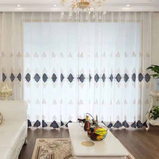 Embroidered Sheer Curtains with Pile Coating and Floral Design for Living Room
