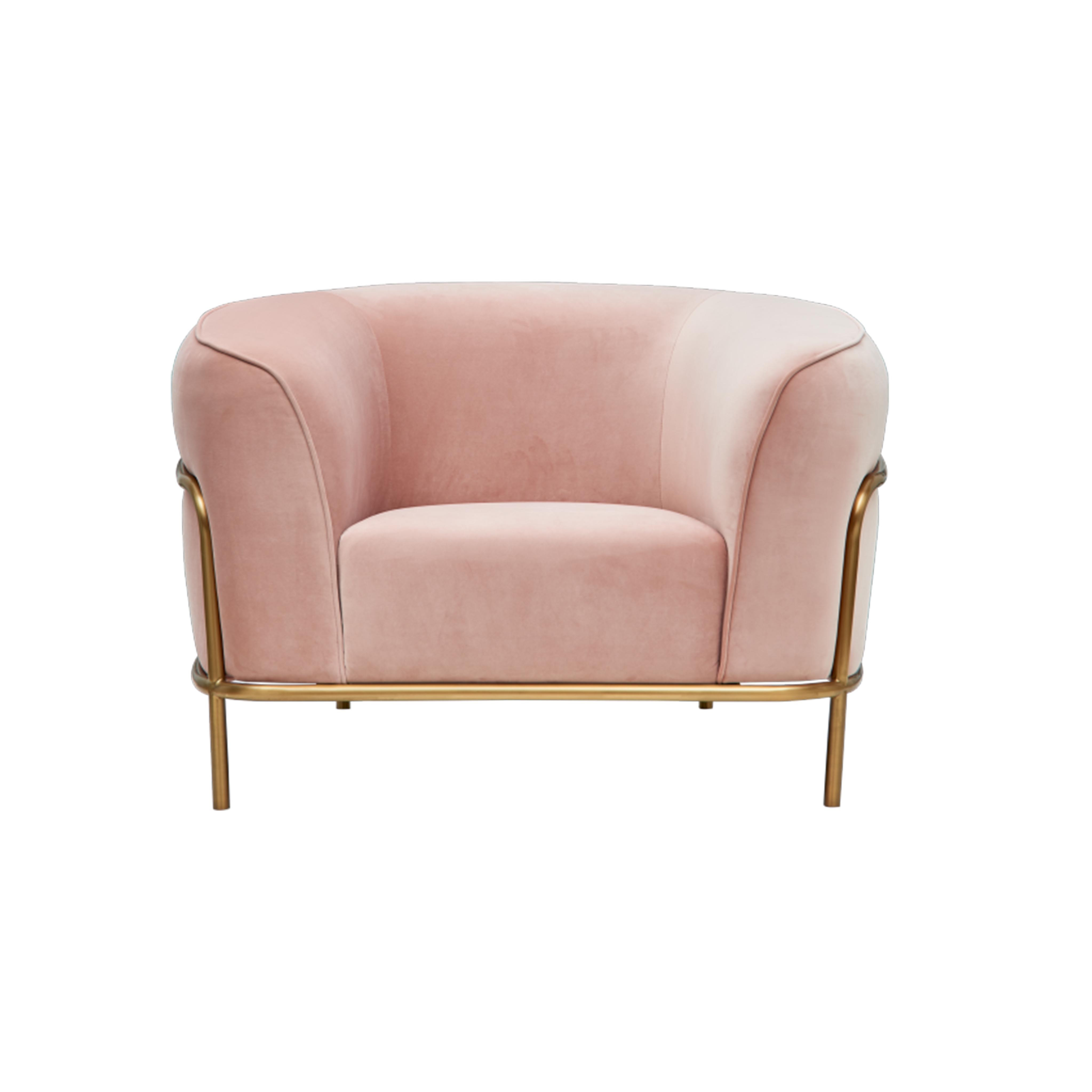 Luxus ausgefallene Wohnzimmermöbel Gold Rosa Samt Lounge Sofa Stühle Goldbeine Wohnzimmer Möbel