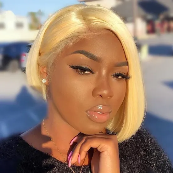 Virgin Cuticle Aligned Brazilian Human Hair Colored Lace BOB Wigs 613 Blonde Lace Front wig 8 inch bob wig