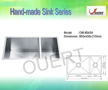 OM-8545A 2012 OUERT Newest Stainless Steel Kitchen Sink, SUS 304, Double Bowl Hand-made sink