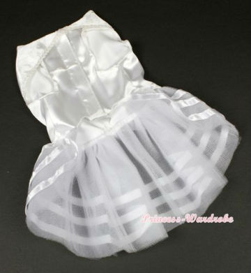 White Sleeveless Wedding Dress for Dog Stripe Gauze Dog Dress Patterns Fancy Dress for Dog