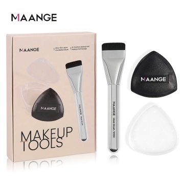 Sikat makeup bulu sintetis berkualitas tinggi diatur dengan puff segitiga