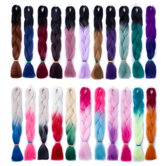 100G 24Inch Two Tone Ombre Jumbo Braiding Hair Crochet Synthetic Bulk Hair For Braiding