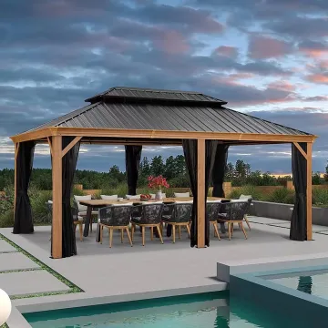 Modern Waterproof Aluminum Alloy Pavilion with Curtain for Outdoor Garden Courtyard
