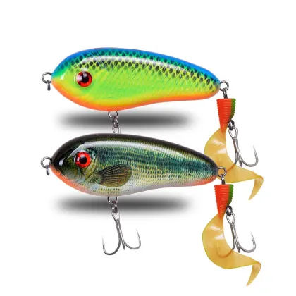 Slow Sinking Jerk Bait Pencil Lure with Curling Tail Treble Hook - 60mm to 115mm