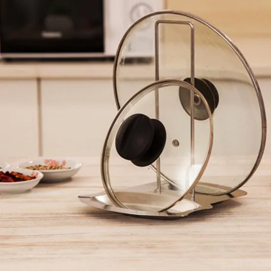 multi purpose stainless steel pan pot spoon and lid organizer for stove storage