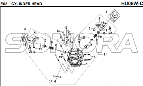 E02 KEPALA SILINDER untuk HU05W-C MIO 50 Spare Part Kualitas Top