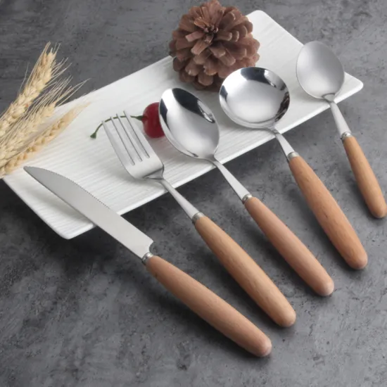 Stainless Steel 430 Dinnerware with Natural Wooden Handle