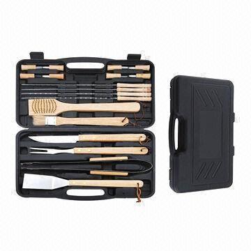 BBQ Stainless Set, Made of Stainless Steel and Natural Wood