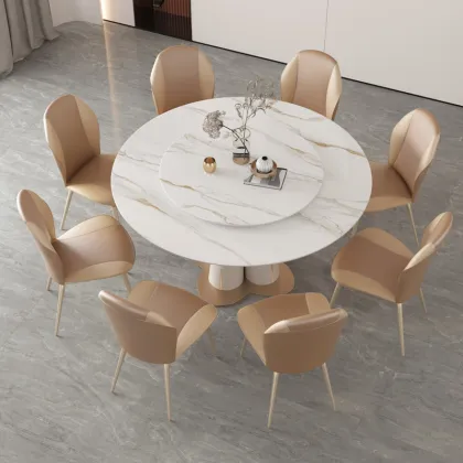 Modern Minimalist Luxury Rock Slab Round Dining Table with Turntable
