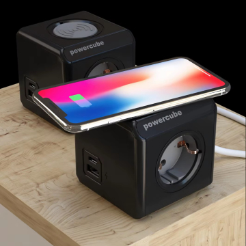 EU-standard trådlös laddningskubuttag med USB-A + USB-C för kontor, resor, hem