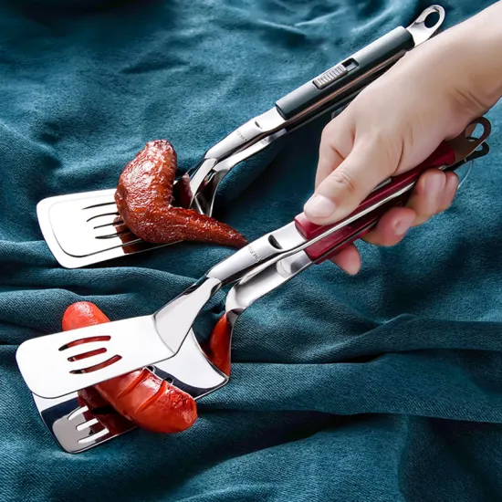 Stainless Steel Double Sided Spatula Tongs for Steak, Bread, and Barbecue