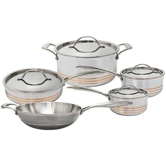 9pc Stainless Steel 5 Ply Cookware Kitchen Copper Core Set - Wholesale for Home & Restaurant