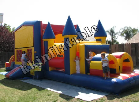 new design inflatable castle obstacle course/inflated bouncer combo KKB-L006