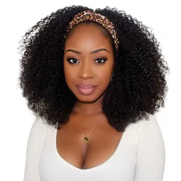 14Inch Cosplay African Wrap Hair Style Chic Afro Kinky Curly Headband Wig With Pre-attached Scarf For Black Women Synthetic Wigs