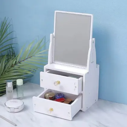 Cute Multi-functional Jewelry Makeup Mirror Storage Box for Desktop