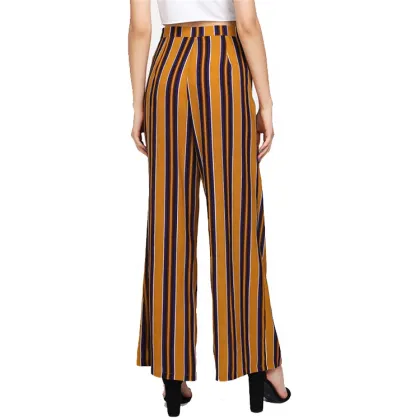 High Slit Striped Palazzo Pants Manufacture Wholesale Fashion Women Apparel
