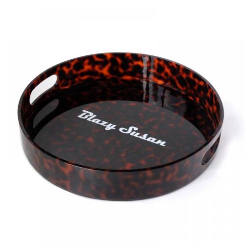 Round print acrylic plastic fruit tray with handle