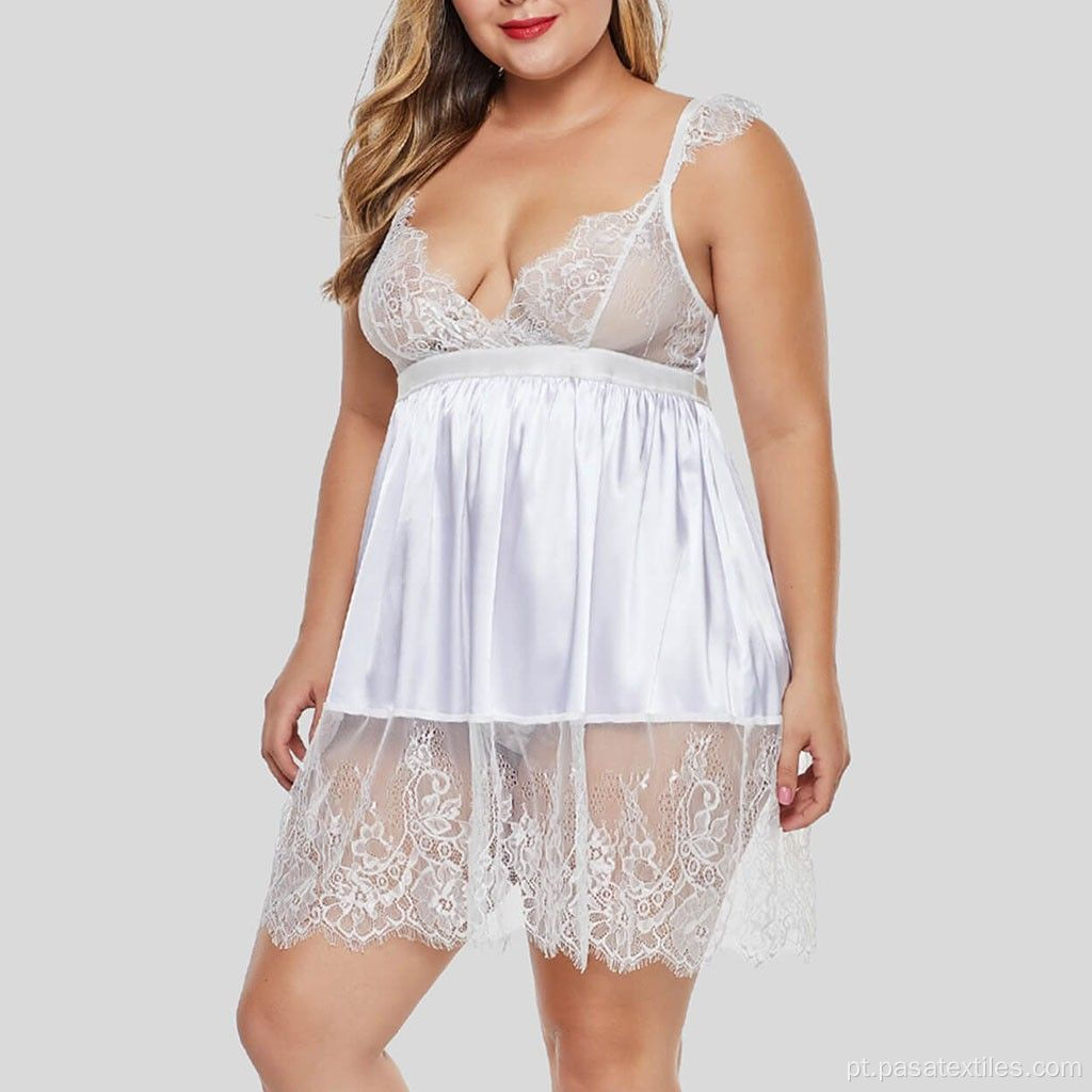 novo conjunto feminino plus size com decote em V de renda sexy