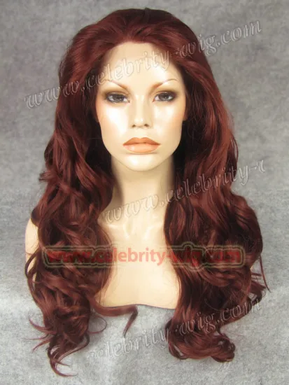 Copper Red Long Wavy Christina Aquilera Synthetic Lace Front Wig