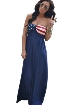 Hot Sale Women Fashion Summer Strapless Patchwork Floor-Length Party Dress