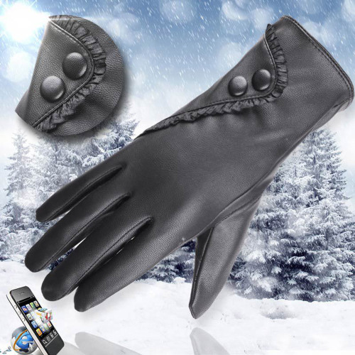 Gloves Fashion Lady Soft Leather Gloves Winter Warm Mitten Xmas Gift Black high quality Glove Women Black Mittens #L20