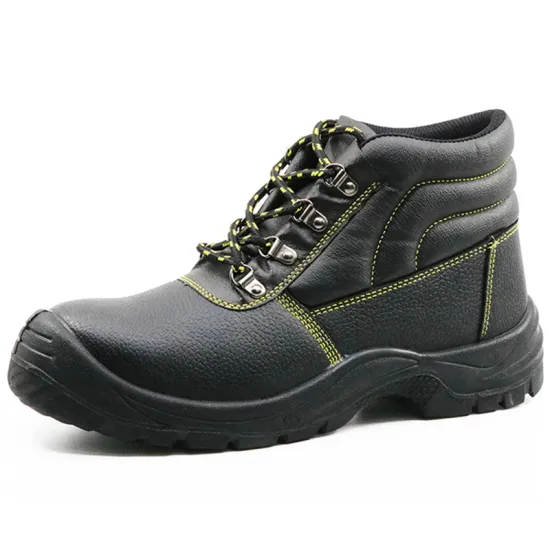 Black leather industrial safety shoes for work