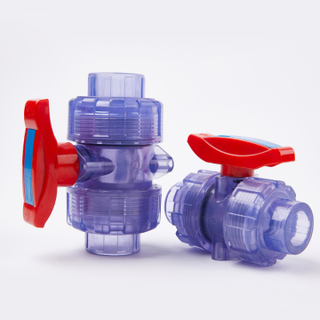 واضح PVC صمام الكرة الاتحاد المزدوج