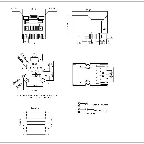 ATRJ5922-8P8C-X-D-A-B RJ45 Jack Side Entry Tab-Up 1X1P Shielded With LED