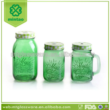 tin lid 16oz drinking jar with handle glass mason jar