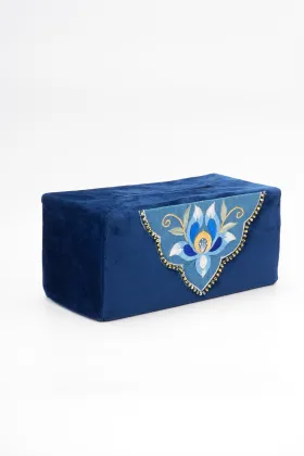 Blue Velvet Yi Embroidery Tissue Box