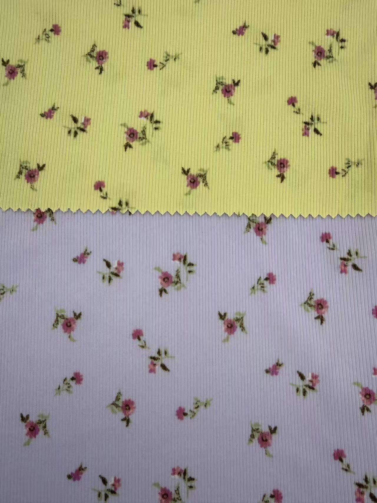 2*2 Rib Floral Print Fabric For Girls Garment