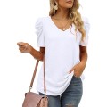 V-Neck Short Sleeve Cotton Top tshirt knitted