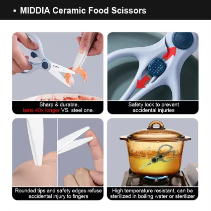Ceramic Baby Safety Scissors for Supplementary Food - MIDDIA 2.5 Inch Food Scissors