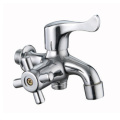 Double handle three-way wall mounted bibcock faucet tap