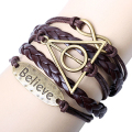 Originale nuovo Believe triangolo d'epoca Harry Potter infinito bracciali parti metalliche marrone braccialetto fai da te di colore all'ingrosso