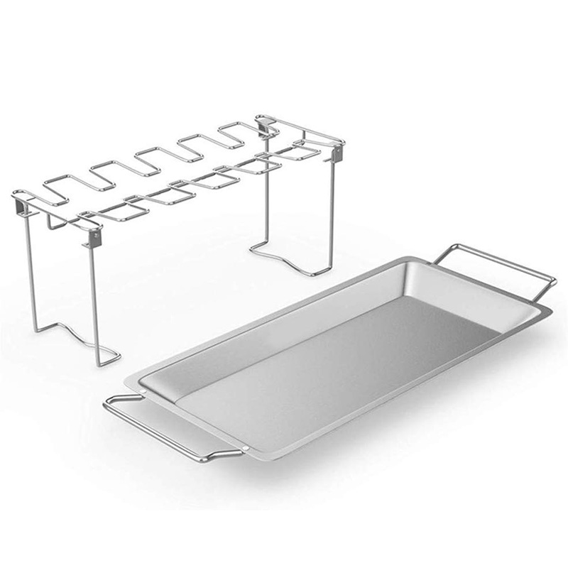 Steel grill chicken leg rack with drip pan