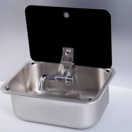 Boat Caravan Stainless Steel Sink with Tempered Glass Lid - 380*280*136mm GR-566A