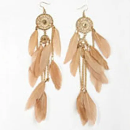 Shakespeare aged gold feather drop earring with chains.docd