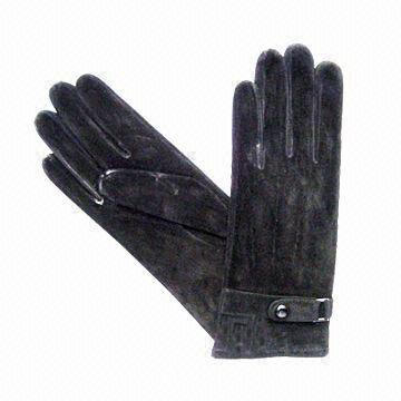 Ladies leather gloves, bow with metal loop at cuff