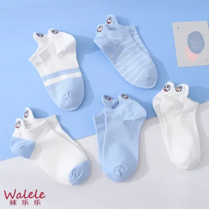 Robot Cat Embroidered Boat Socks