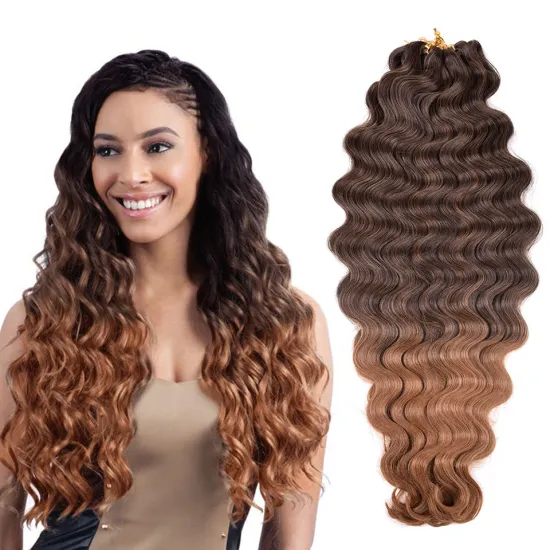 Ombre Brown Black 28 inch Pre-feathered Hybrid Water Wave Braids 3x Body Ocean Wave For Bulk Braiding Synthetic Hair Extensions