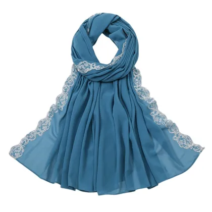 Elegant Summer Pearl Chiffon Lace Scarf Muslim Hijab Shawl