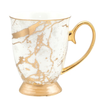Wholesale Custom Ceramic Cup Decal Printing with Gold Handle Porcelain Coffee Mugs
