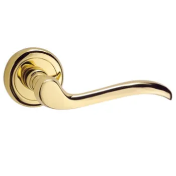 Designer lever locks, handles on rose, polished brass/PVD