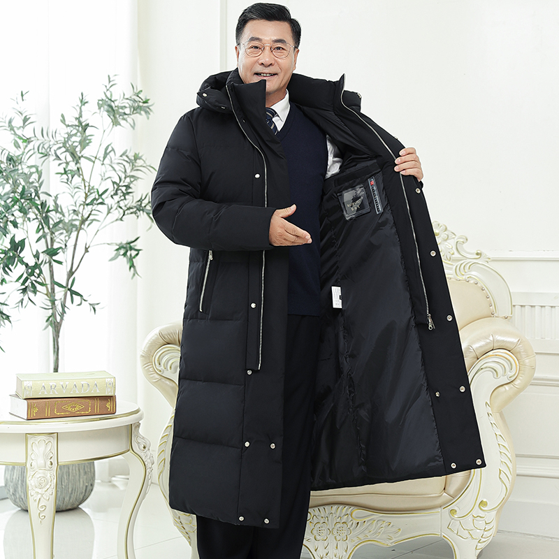 Black Winter Jacket 2020 New Top Quality 90% White Duck Down Men Winter Coat X-Long Over The Knee Thick Warm Men Jacket