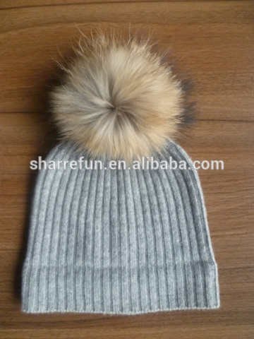 Grey Ribbed Cashmere Beanie