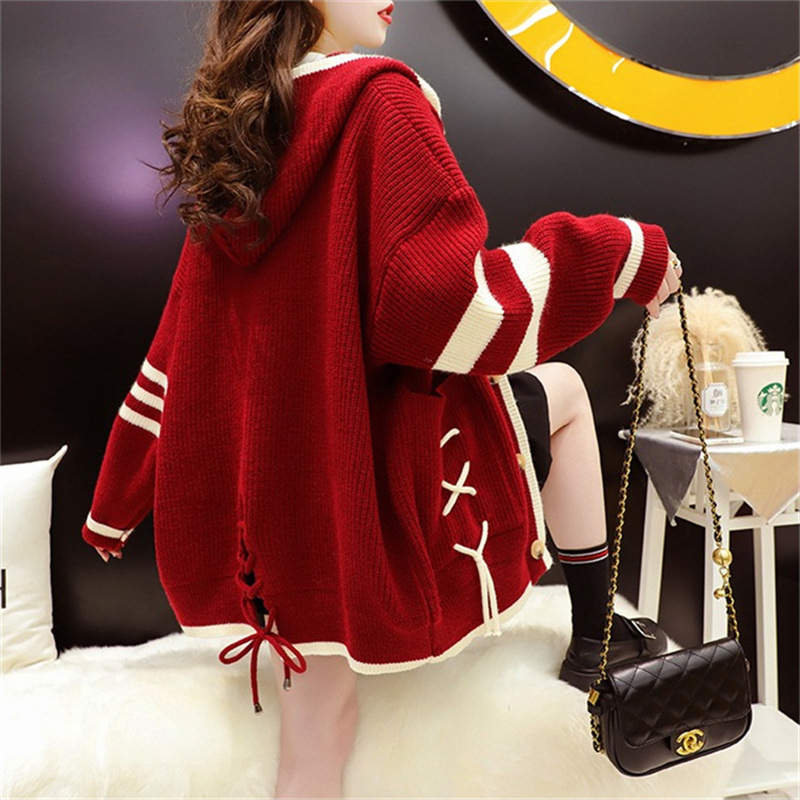 women's spring autumn loose hooded sweater coat