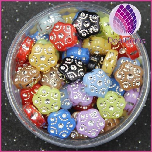 wholesale Bulk acrylic14mm beads with rhinestone for kid diy jewerly